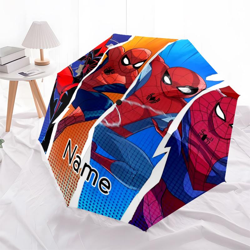 1pc Spider-Man Custom Name Automatic Folding Umbrella - Compact 8-Rib Design, Durable Plastic & Iron, Daily Use 010