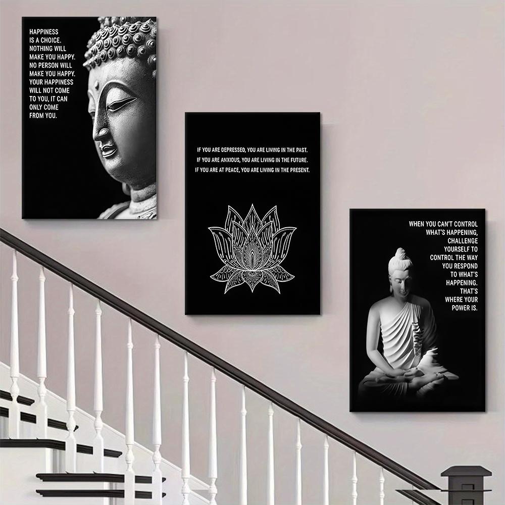 3-piece Set of Zen Buddha Statues, Canvas Paintings, Black and White, Modern Minimalist Living Room and Bedroom Decorations, Med