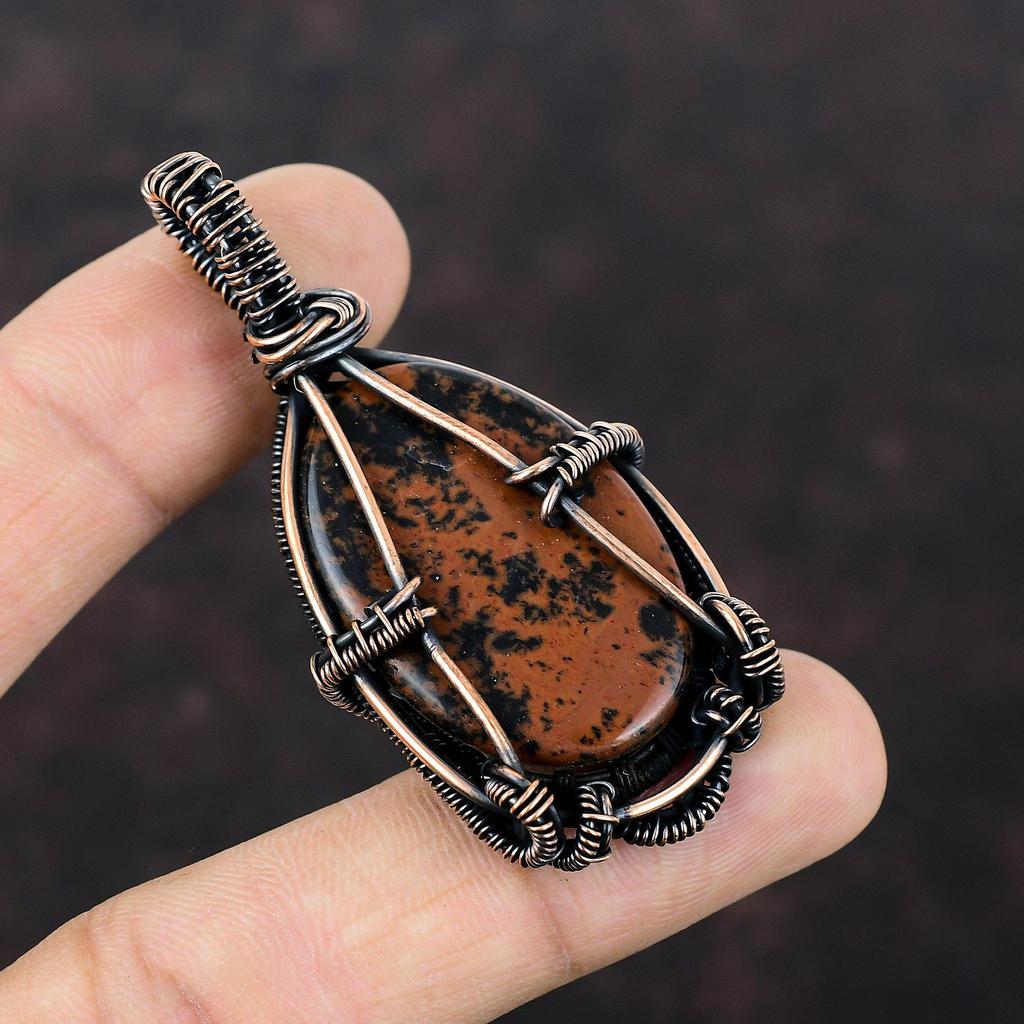 Mahogany Obsidian Pendant Copper Wire Wrapped Pendant Copper Jewelry Handmade Pendant Wire Wrapped Jewelry For Gift Genuine Gemstone Pendant