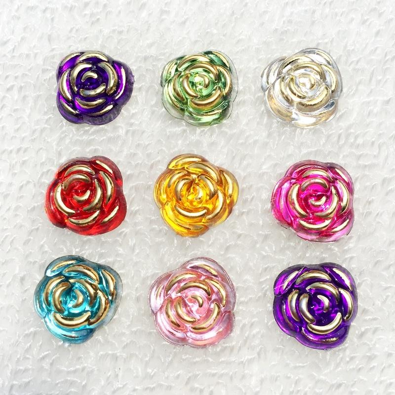 Mix 40pcs 15mm Rose Flower Resin Crystal Stones Flatback Rhinestone for DIY Craft Clothes Decoration -A40A