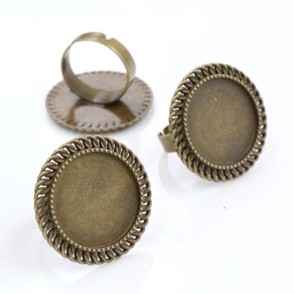 20mm 5 Stück Antik Versilbert Bronze Messing Verstellbare Ringfassungen Leer/Basis,Passend für 20mm Glas Cabochon,Knöpfe;Ringeinfassungen