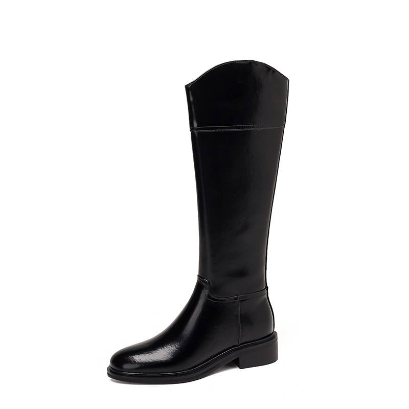 Krazing Pot Cow Split Skin Round Toe Med Heels Knight Boots Size 46 Size 45 Zip Plus Size Women Sewing Thigh High Boots