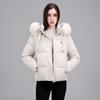 Winter fur collar hooded short cotton clothes women's loose drawstring waist bread clothes thickened warm cotton clothes