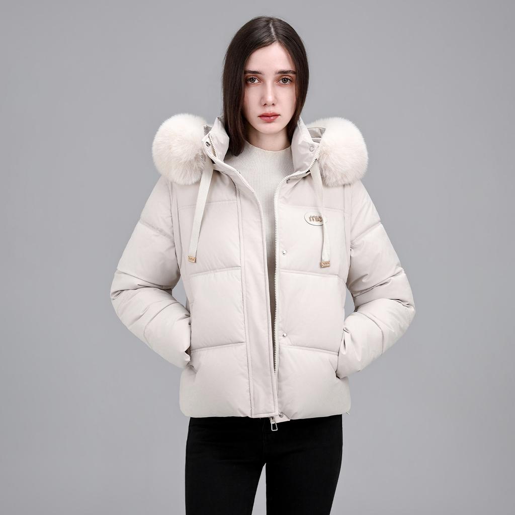 Winter fur collar hooded short cotton clothes women's loose drawstring waist bread clothes thickened warm cotton clothes