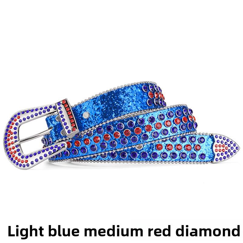 Women's European and American feng shui diamond leather belt, handmade diamond-encrusted fashionabl