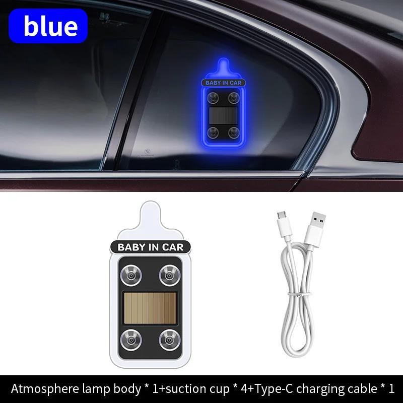 5V USB & Solar Powered Window Baby In Car Sign Warning Light Wireless LED Ambient Lighting Baby Bottle Shape Neon Lamp Funny Decor Accessories