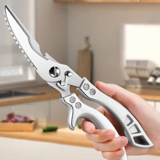 Heavy-Duty Kitchen Shears with Spring-Loaded Handle, Stainless Steel Poultry Scissors for Chicken Fish Ribs, 6-in-1 Multi-Tool with Bottle Opener &
