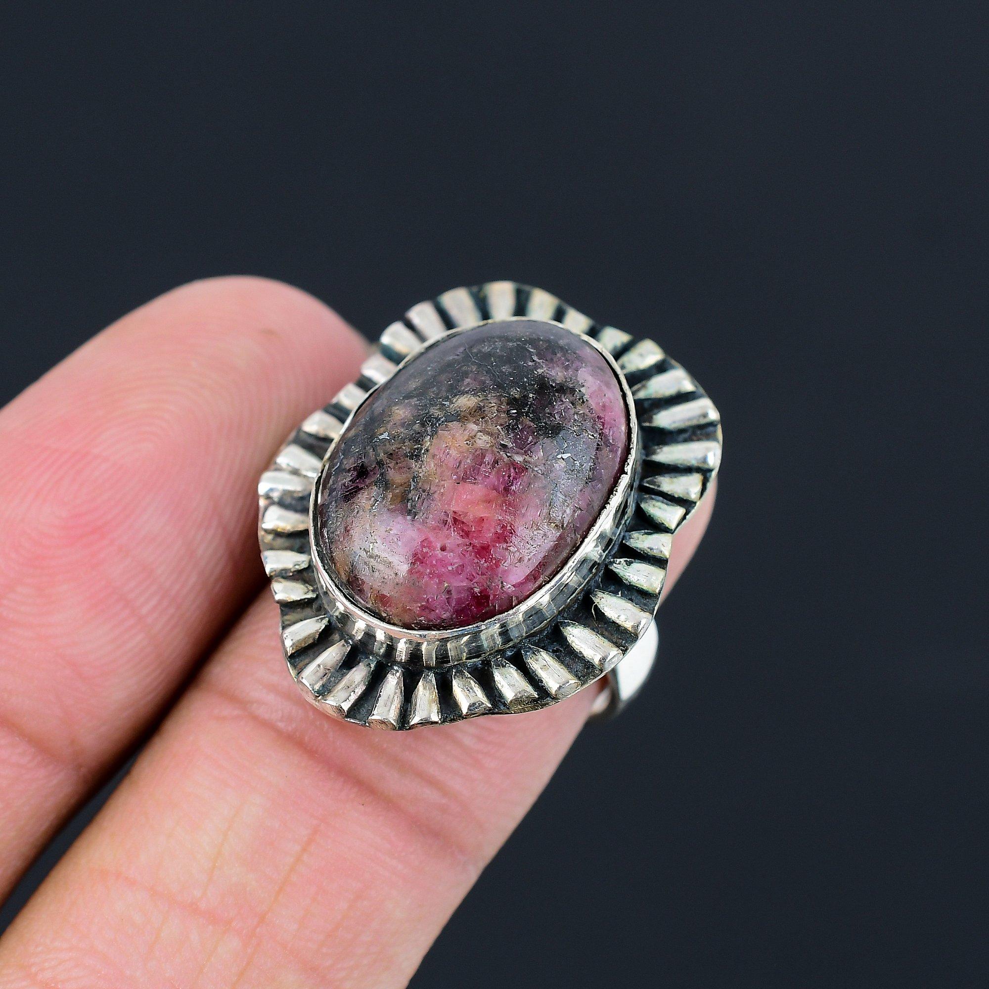 

Rhodonite Gemstone Promise Anniversary Birthday Ring Size 7.5 Sterling Silver 7.5