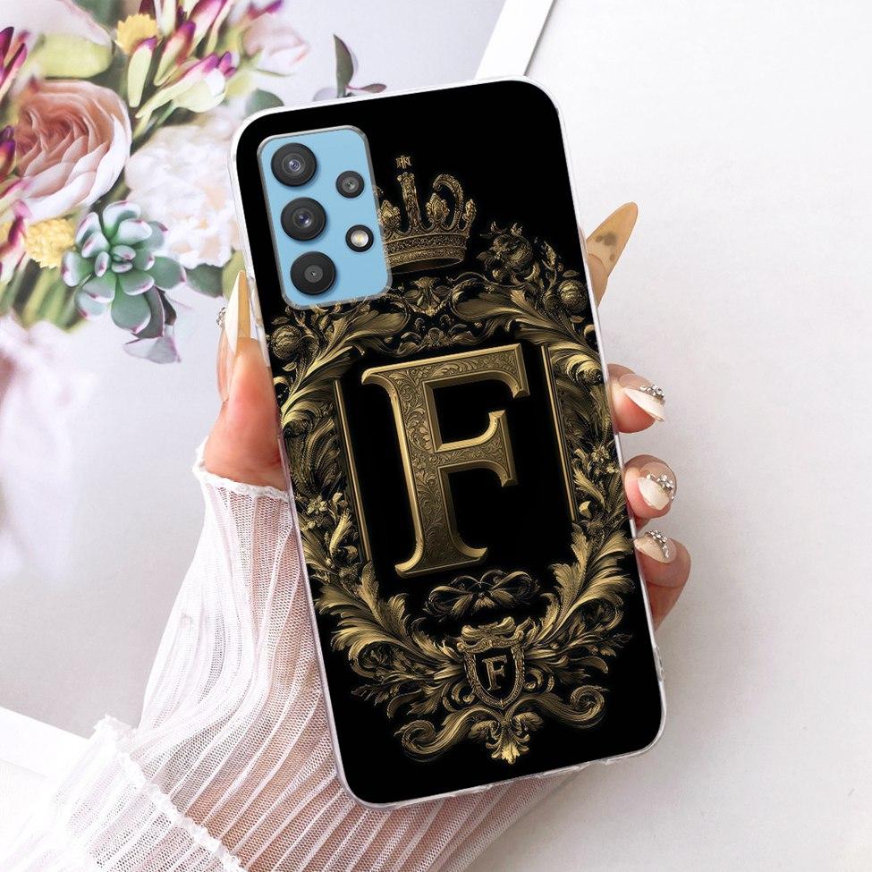 Clear For Samsung A32 5G SM-A326B Cover For Samsung Galaxy A32 5G Case Luxury Crown A-Z Letters 2D Flat Pattern Soft Phone Case