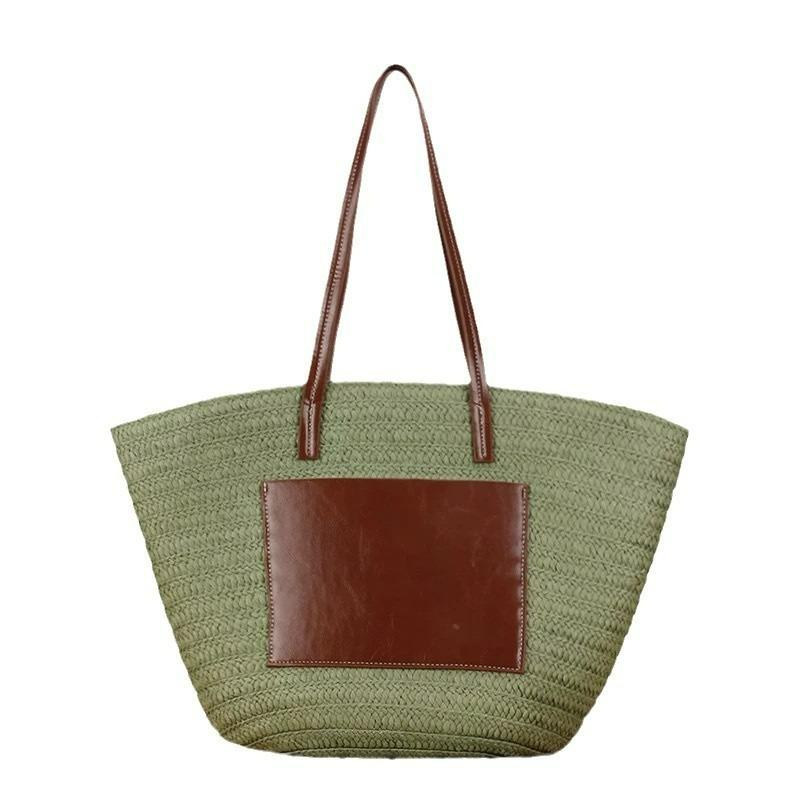 New High-end Straw Woven Bag, Hand Woven Bag, Large Capacity Single Shoulder Tote Bag, Women's Beach Vacation Beach Bag
