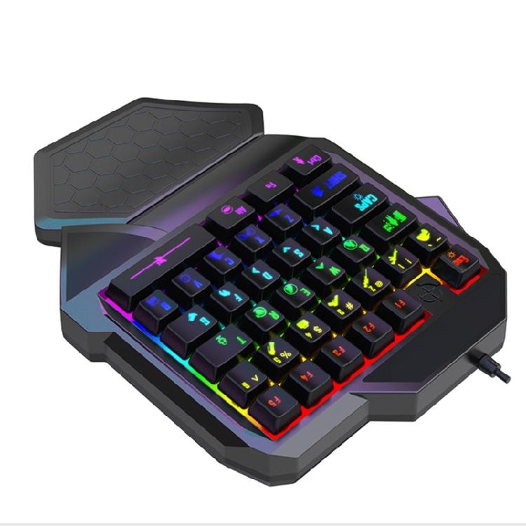 One Handed Professional Gaming Keyboard LED 35 Keys Mini Cord Mechanical Keyboard for PC Gamer Ergonomic Wrist Rest