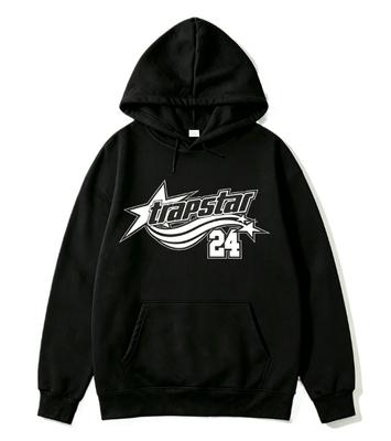2026 New Black Drawstring Hoodie Front‑print Star And Curved Stripe Sport Graphic Unisex Pullover Hooded Sweatshirt
