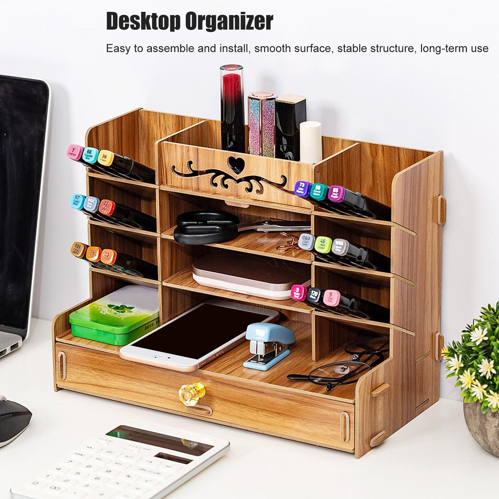 Wooden Storage Box Innovative Desktop Pen Holder Container Stationery Rack