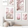 Wall  Canvas  Pink Sakura Rose Tulip Flower Landscape Nordic Posters And Prints Wall Pictures For Living Room Decor