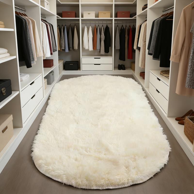 Rainbow Plush Carpet Oval Fluffy Rug For Girl Bedroom Long Pile Soft Beside Mat Large Area Rug Living Room Shaggy Kids Playroom Mat