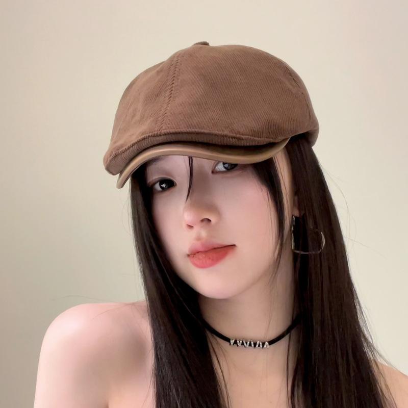 Retro Corduroy Painter Hat Spring and Autumn Versatile Fashion Show Small Face Forward Hat Advanced Sense Beret