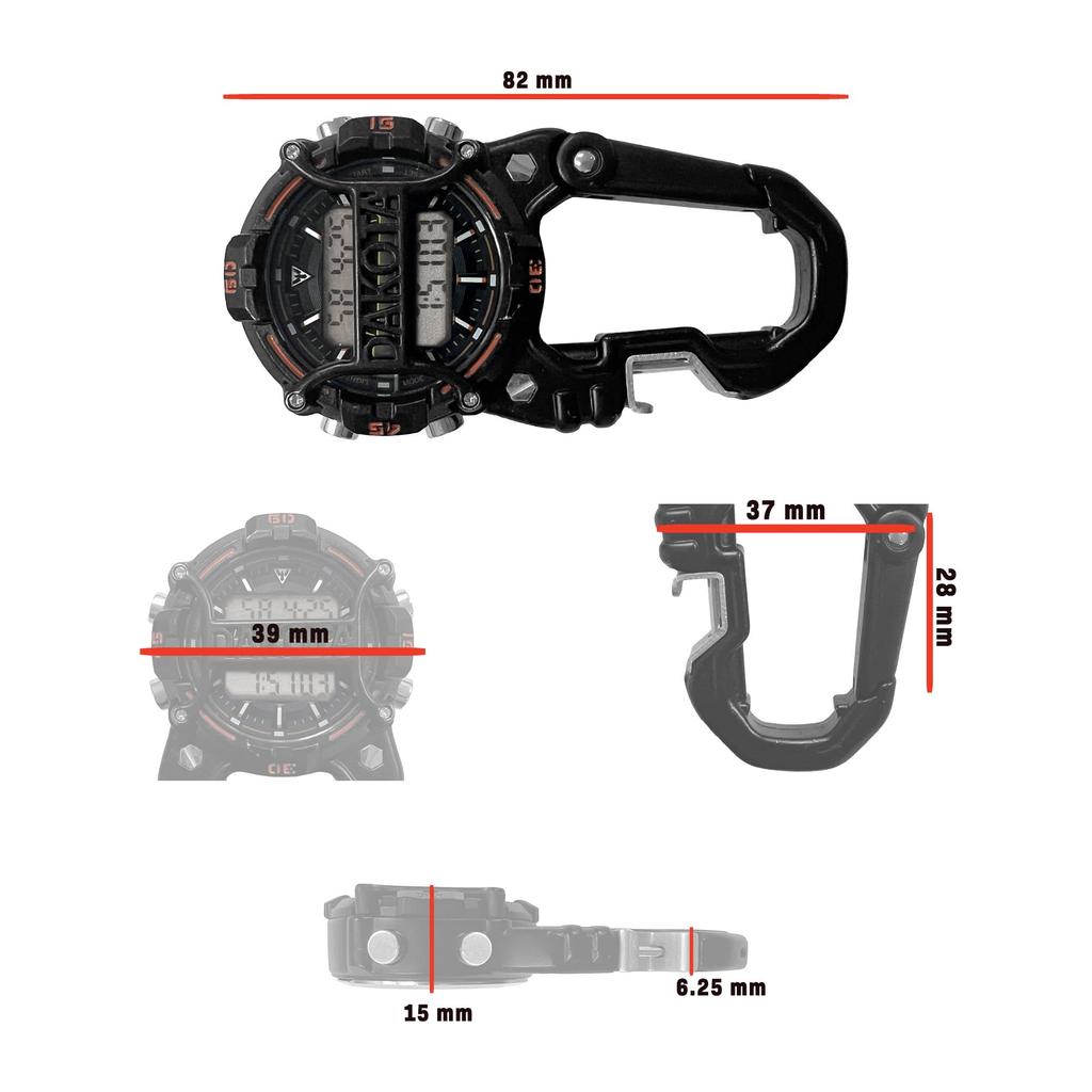 Dakota Digital Cage Clip Bottle Opener Carabiner Watch Alarm Stopwatch Camping Hiking Travel Fishing Pocket Watch