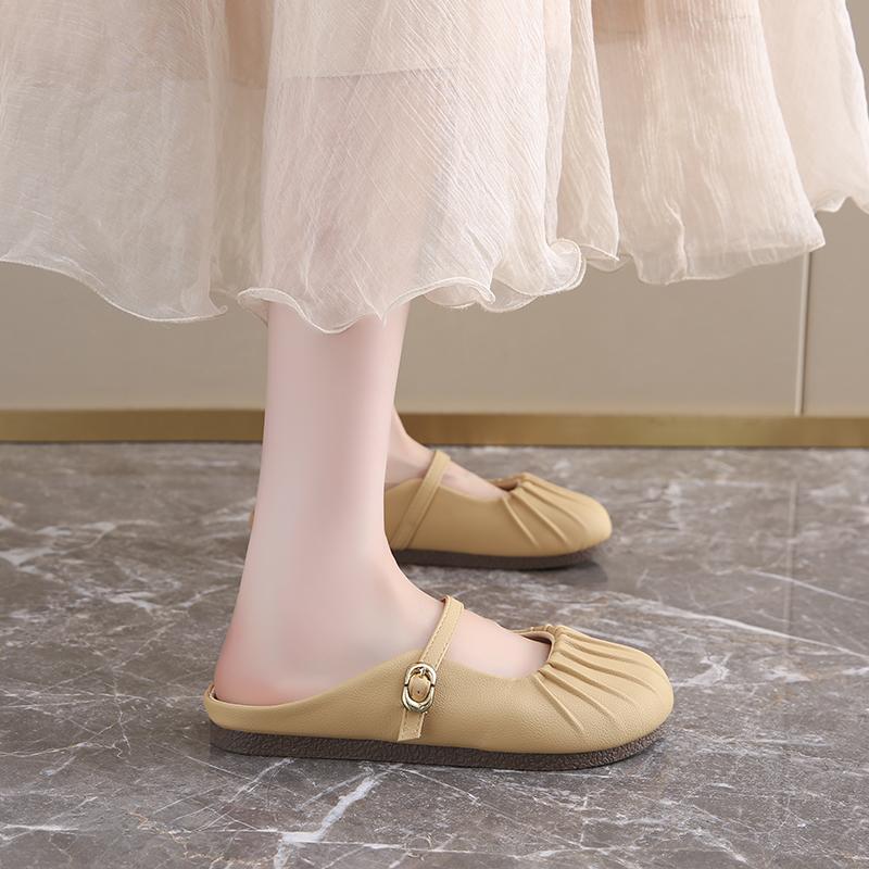 Fashion CRLAYDK Women's Slip On Mules Closed Toe Slippers Ladies Backless House Slides Walking Loafers Business Casual Flat Shoes