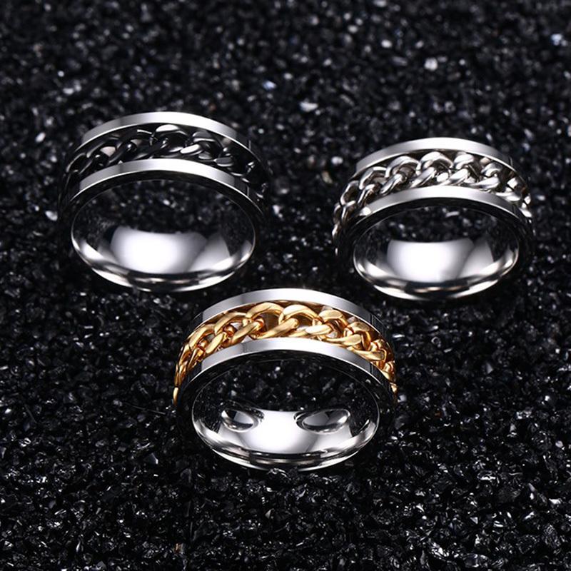 Vnox 8mm Rotatable Chain Ring For Men Women Stainless Steel Flexible Spinner Link Casual Fraternal Rings Male Jewelry Anel
