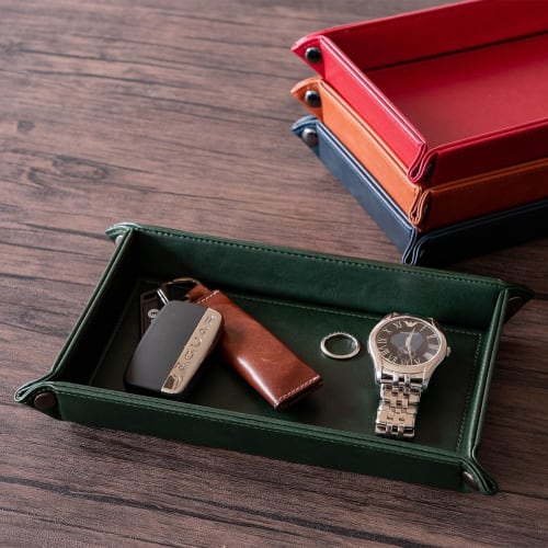 HIGH FIVE Rectangular Leather Tray, Tray for Small Items, Accessories, Remote Controls, Keys, Watches, Rings, Storage Box, Black