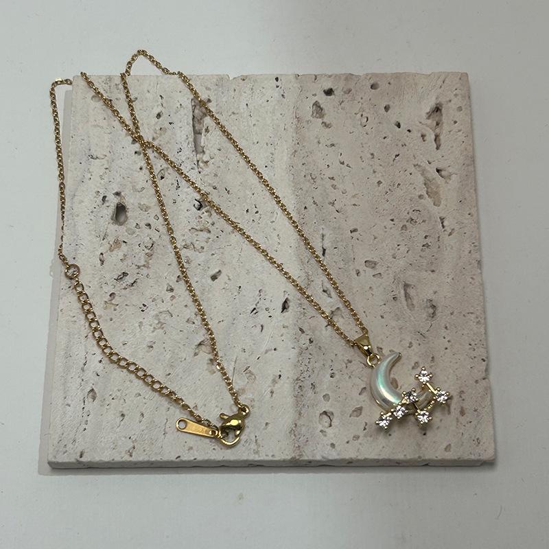 18K Gold-Plated Titanium Steel Women's Necklace with Zircon Moon Pendant