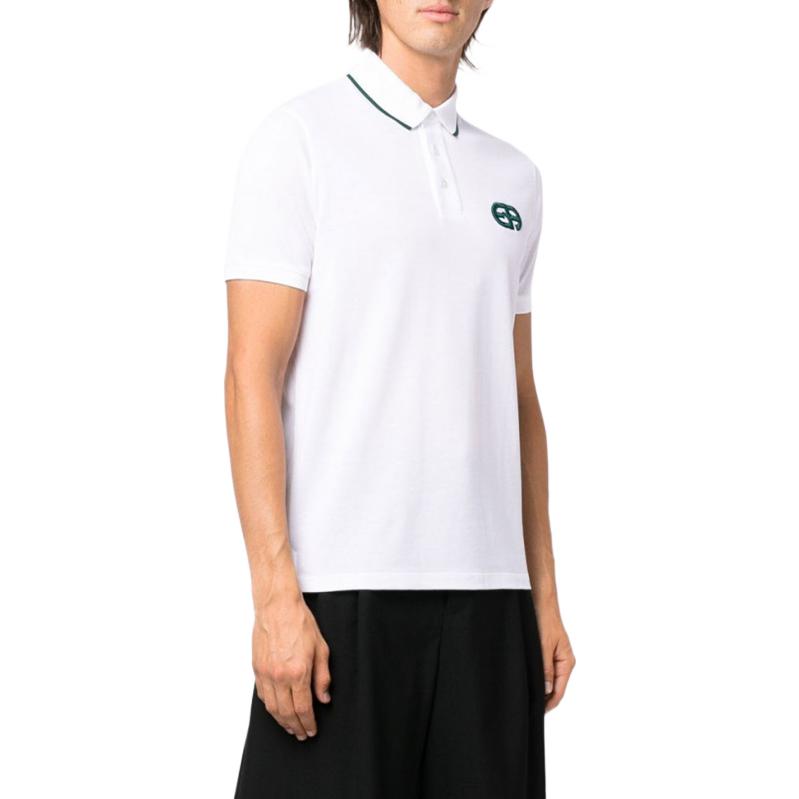 Emporio Armani Color Block Striped Logo Print Short Sleeve Polo Shirt Men Tops White 6L1FA5-1JTKZ-0100