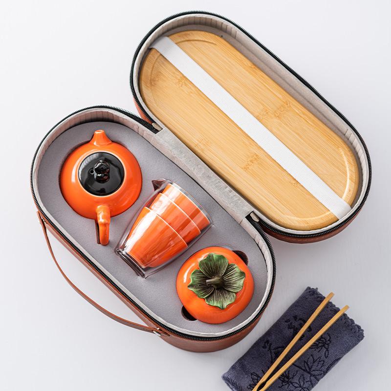 High-End Kaki Ruyi Reise-Teeset für den Außenbereich, eine Kanne und drei Tassen in Boutique-Geschenkboxen, Geschenke, Hochzeitsandenken