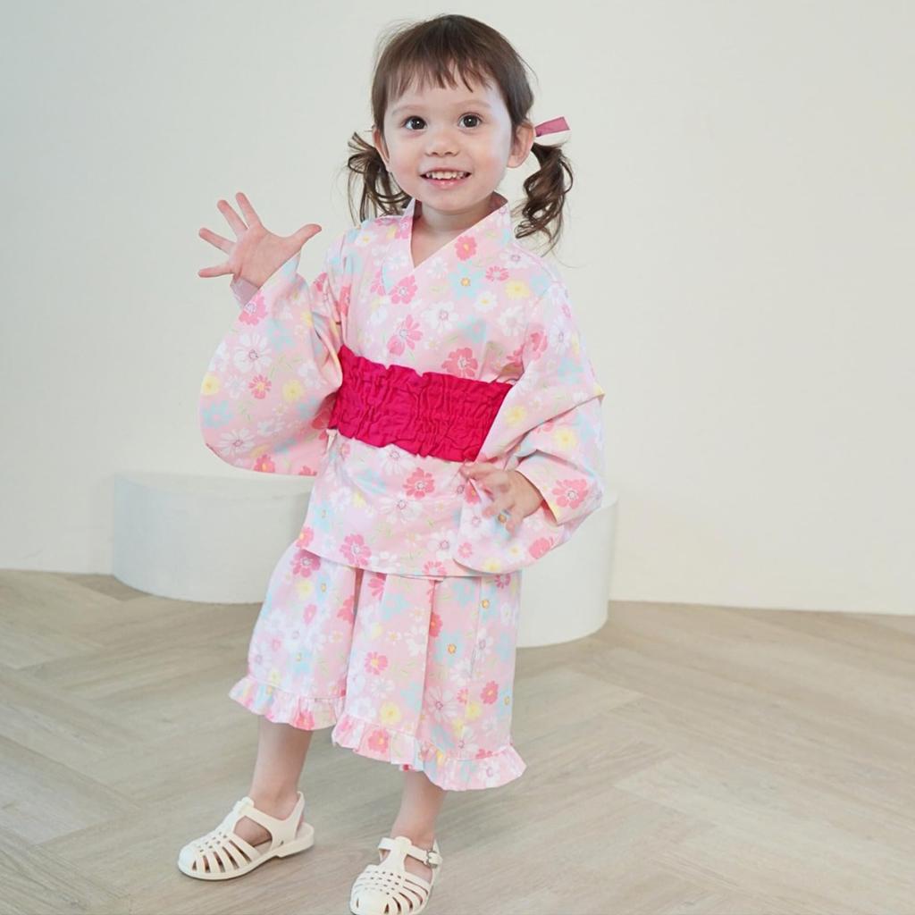 Summer Japanese 3 Piece Obi Japanese Top and Bottom Comes with Yukata Fireworks Festival HF08 [SLINX] Yukata, Children, Girls, Babies, Kids, Festival,