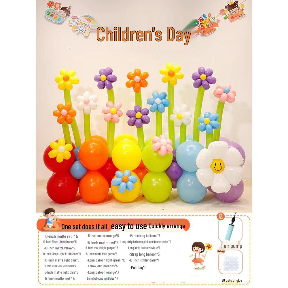 Children s Day Balloon Column Decor for Kindergarten Classroom Scene