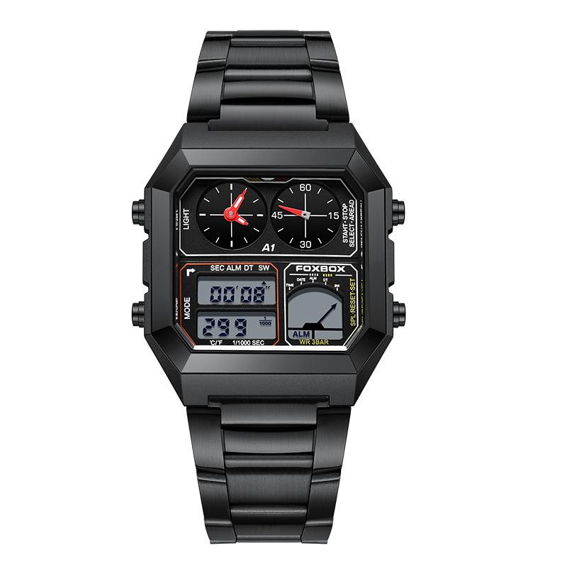 FOXBOX Men Watch Back Light Display Sport Pedometer Digital Watches  Countdown  Calendar Clock