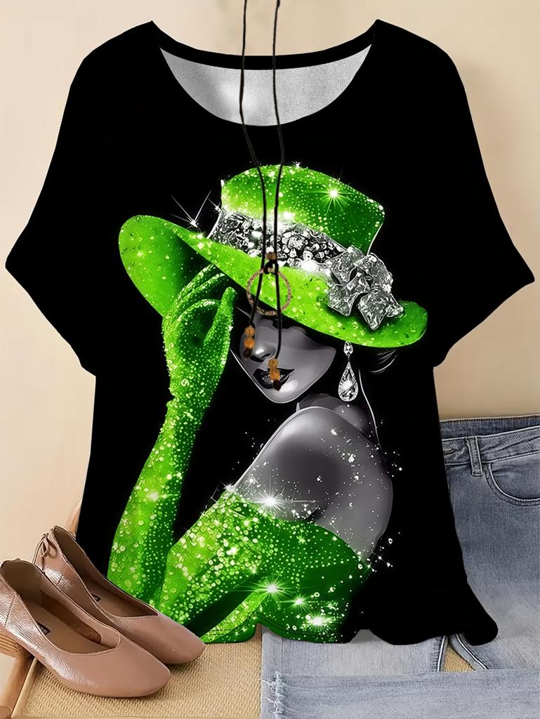 Retro Elegant Women's T-Shirt Ladies Pattern Casual T-Shirt Short-Sleeved Round Neck Tees Women's Clothing Summer Women's Tops