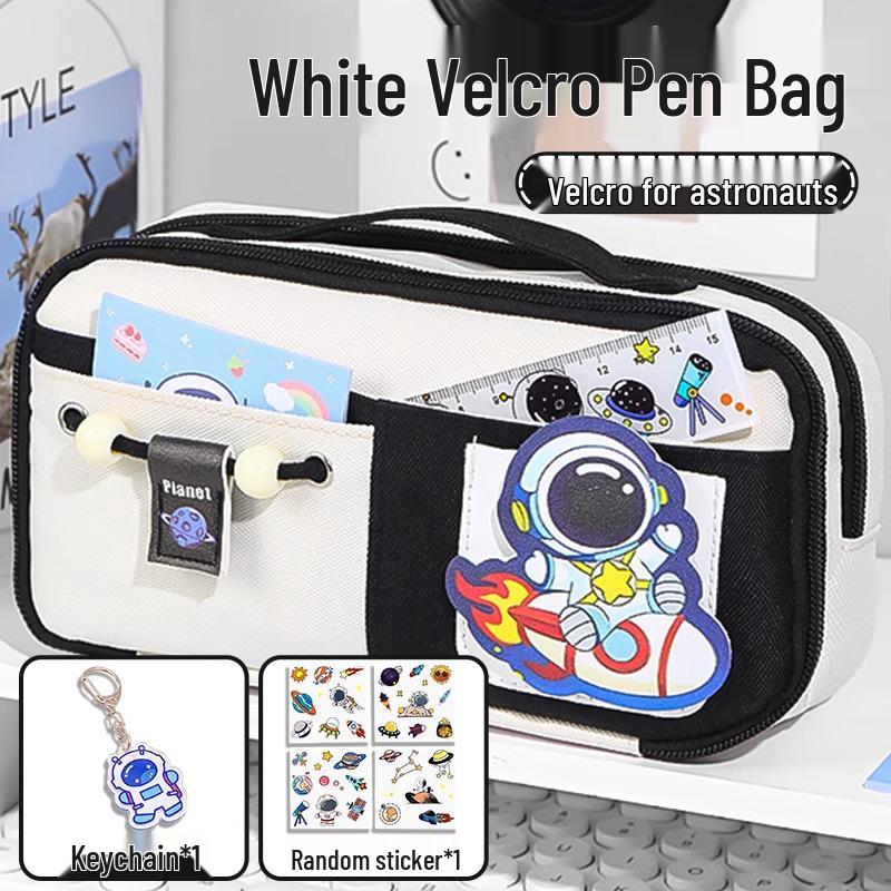 Send Astronaut Velcro! Boys' Black Dirt-Resistant Pencil Case, Hand-Carry, Large Capacity, New 2025 Style.