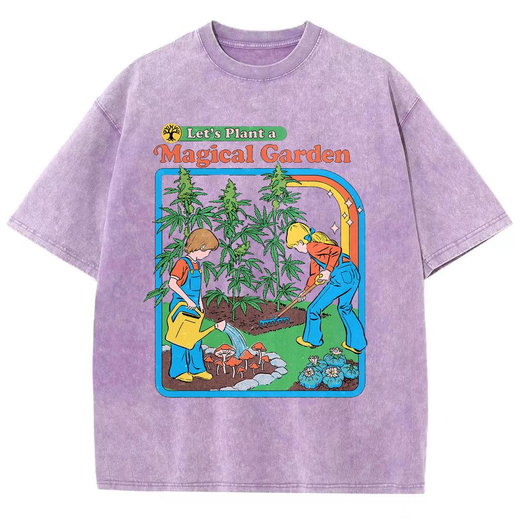 Ich pflanze Blumen im Garten Anime Frauen Top Sport T-Shirt Gewaschene Trendige Kleidung Baumwolle Locker Kurzarm Retro