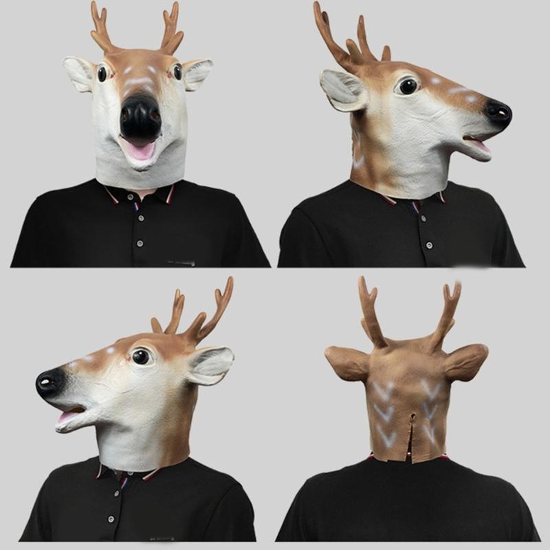 Sika Deer Mask Halloween Animal Head Mask Full Head Latex Mask for Kids Adults