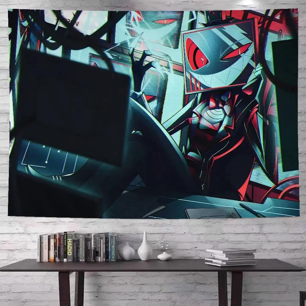 Anime Vox Tapestry H Hazbin H Hotel TV Head Devil Printing Tapestry Teen Boy Room Dormitory Game Room Decoration