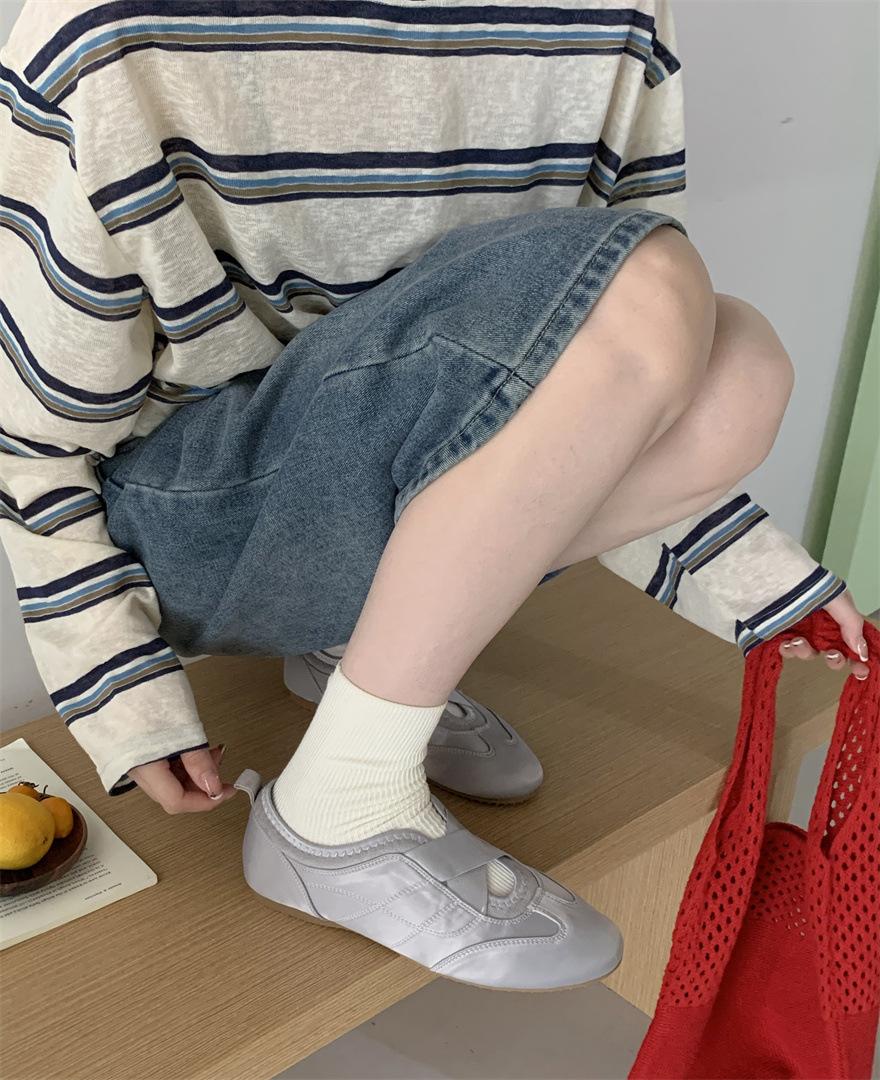 

Korean version inner height increase Mary Jane shoes new summer cross belt elastic band sports ballet style women s shoes single shoes 39