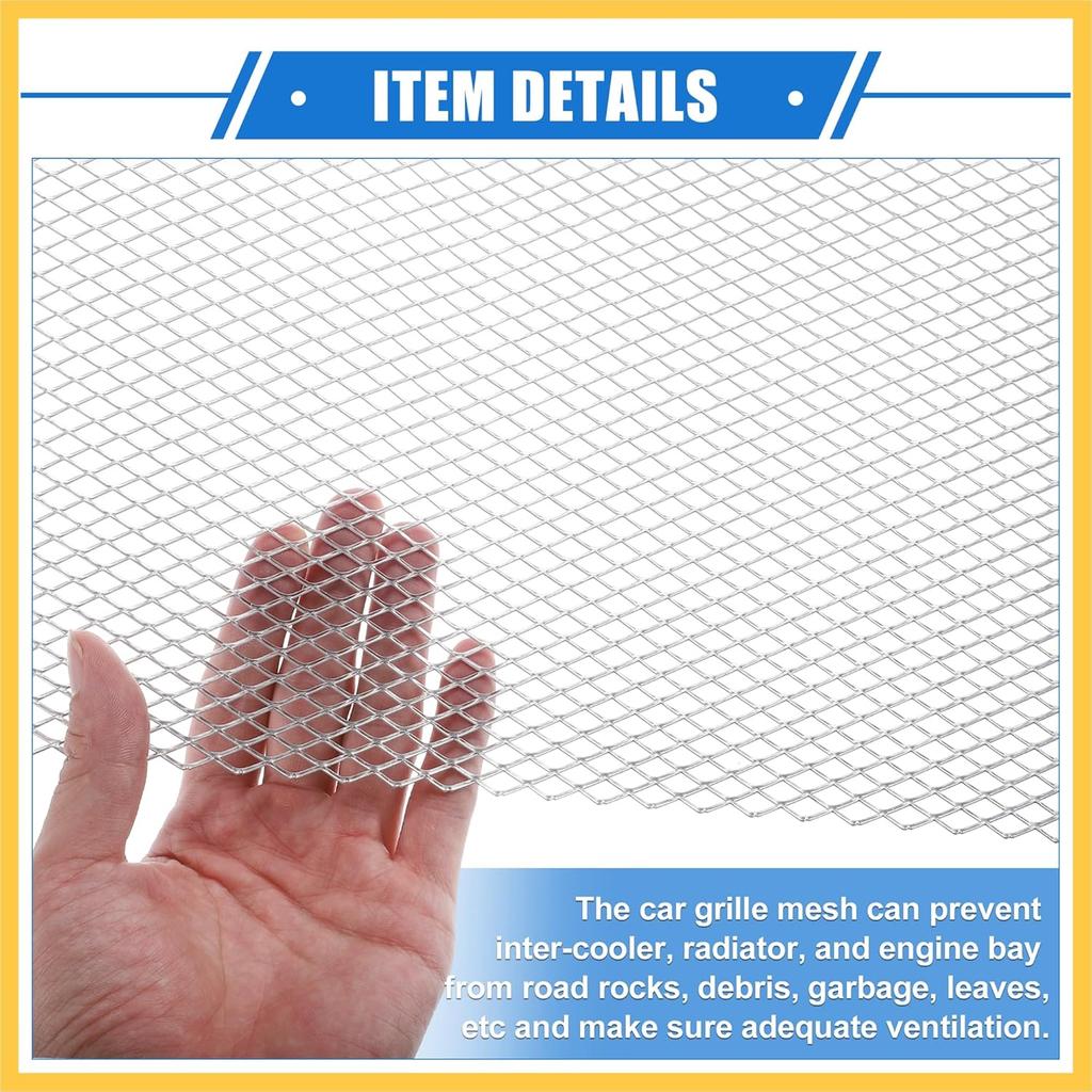 Car Grill Mesh, 40"x13" 12x6mm Rhombic Hole Car Pickup Truck Grille Mesh Sheet Air Intake Insert Universal for Car Multifunctional Aluminum Alloy