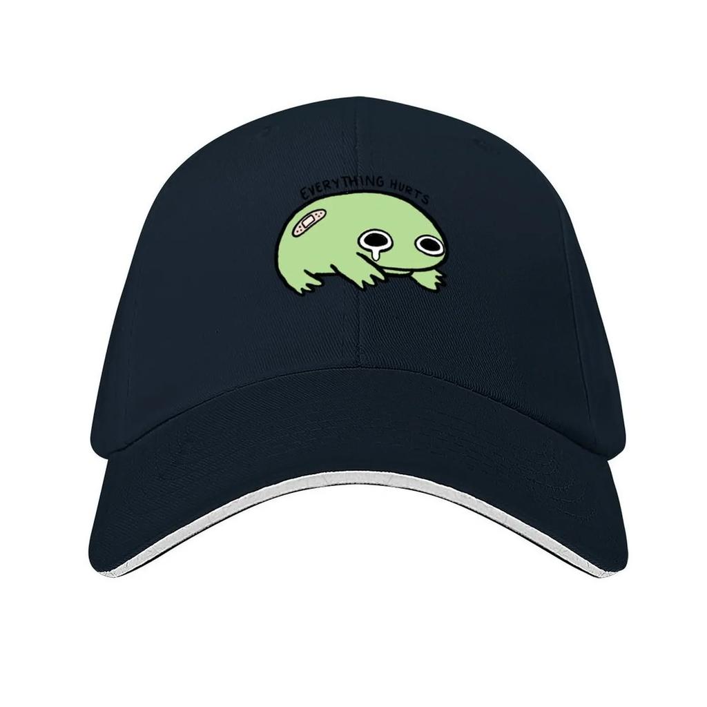 Everything Hurts Crying Green Frog with Bandage Baseball Cap Fishing Caps Man New Hat Fun Hats Mens Womens