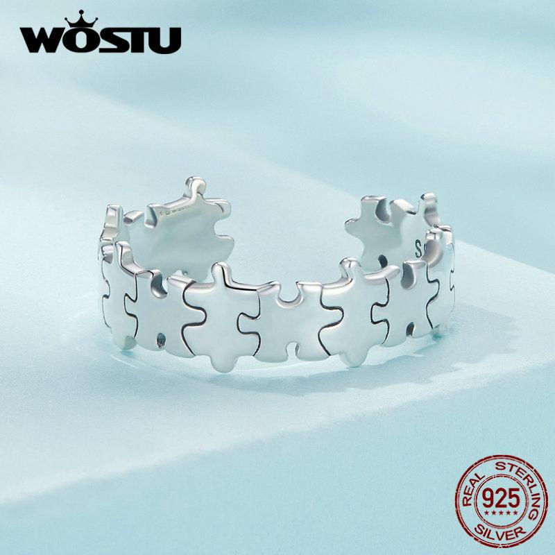 WOSTU 925 Sterling Silver Creative Puzzle Game Opening Rings For Women Irregular Stackable Punk Party Girl Ring Party Jewelry