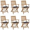 VidaXL Set of 6 Folding Garden Chairs with Cushions, Patio Seats, Dining Chairs, Patio Furniture 3074940