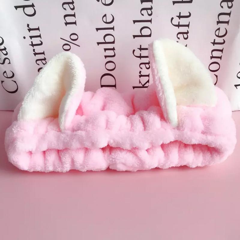 Custom Logo OMG Bowknot Wash Face Hairband Rabbit Cat Ear Cute Plush Lady Soft Women Elastic Hair Band Flannel Make up Headbands