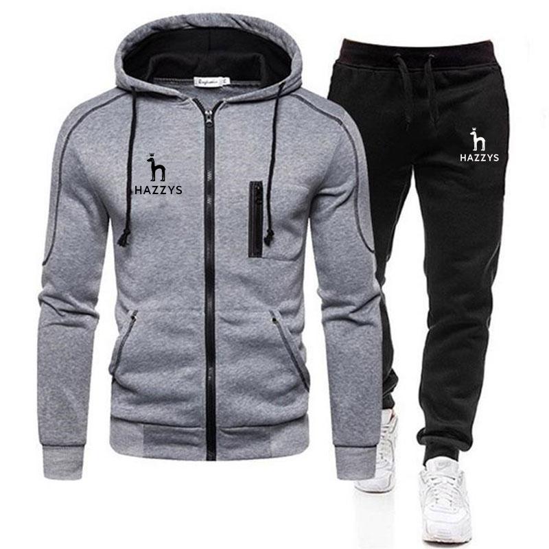 New 2024, winter men's clothing, printed men's hood set, wool zippered hoodie, casual sports pants, men's sportswear