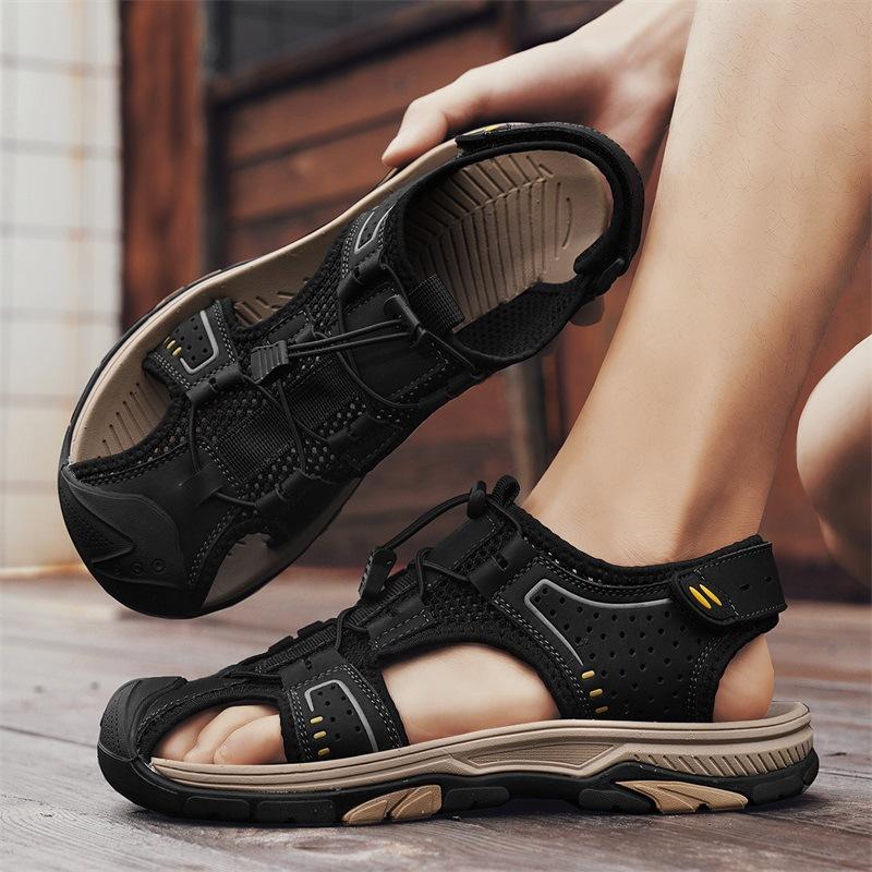 Summer new men's sports fashion outdoor bag head leather Velcro breathable beach youth foot sandals