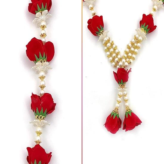 Artificial Rose Flower Moti Mala for God 16 Inch
