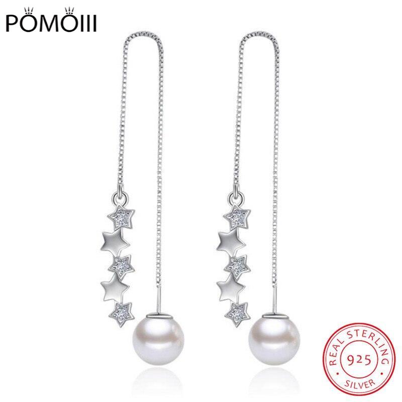 

Серьги из стерлингового серебра 925 пробы, 5 шт., звездчатый цирконий, искусственный жемчуг, длинные серьги-кисточки, серьги-подвески Brincos S-E270