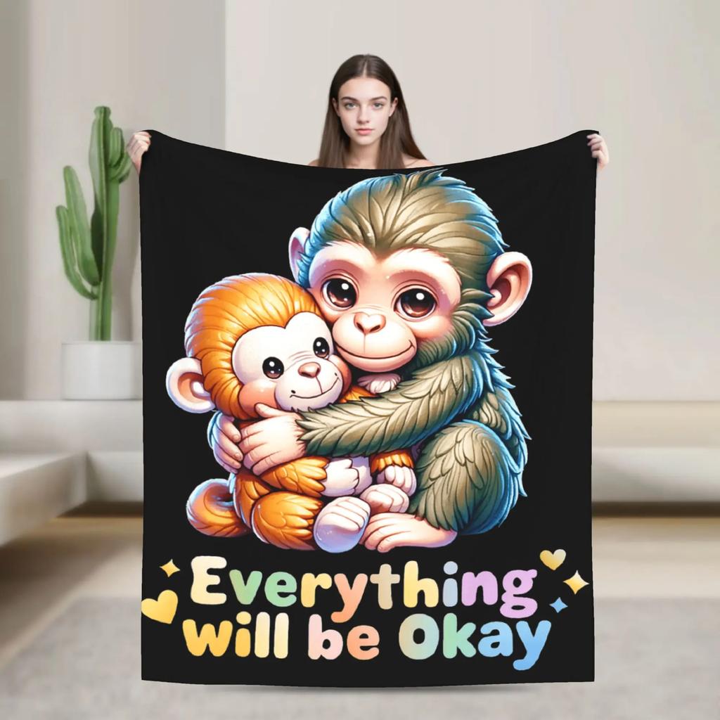 Soft Cozy Monkey Plush Blanket for Baby Travel Car Sofa Bed Cute Cuddly Stuffed Animal Throw for Chair Meme Inspired Bedspread