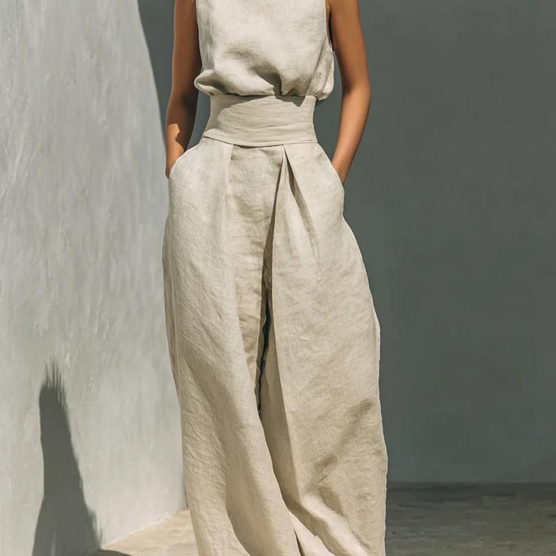 Spring and Summer European Style Women Clothing Cotton Sleeveless Casual Set