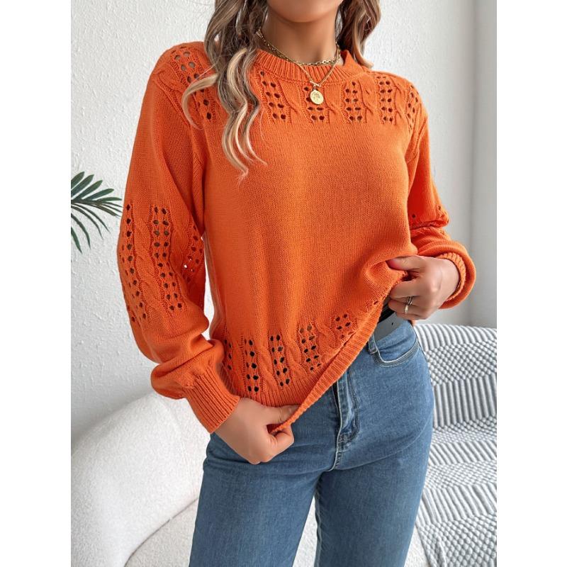 

Осенне-зимний повседневный однотонный свитер с рукавами-фонариками XL оранжевый