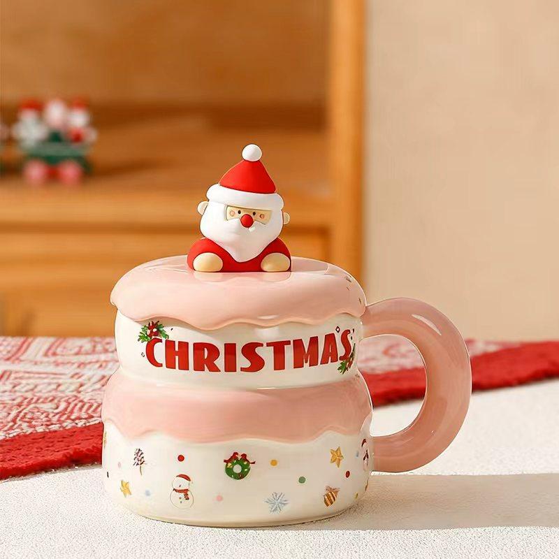 Najia Weihnachtsmann Keramiktasse mit Deckel Puppenbecher Hoher Wert Große Kapazität Weihnachtsgeschenk Wasserbecher