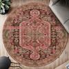 Round Vintage Style Digital Printed Rug, Pink and Brown Bohemian Circular Area Rug, Oriental Geometric Pattern,Round Rug Nature